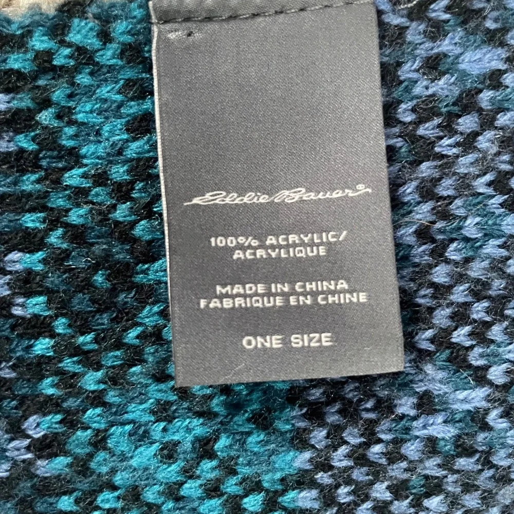 Eddie Bauer Fair Isle Blue‎ Green Fairisle Boho Fringe Scarf Rectangle Knit long
